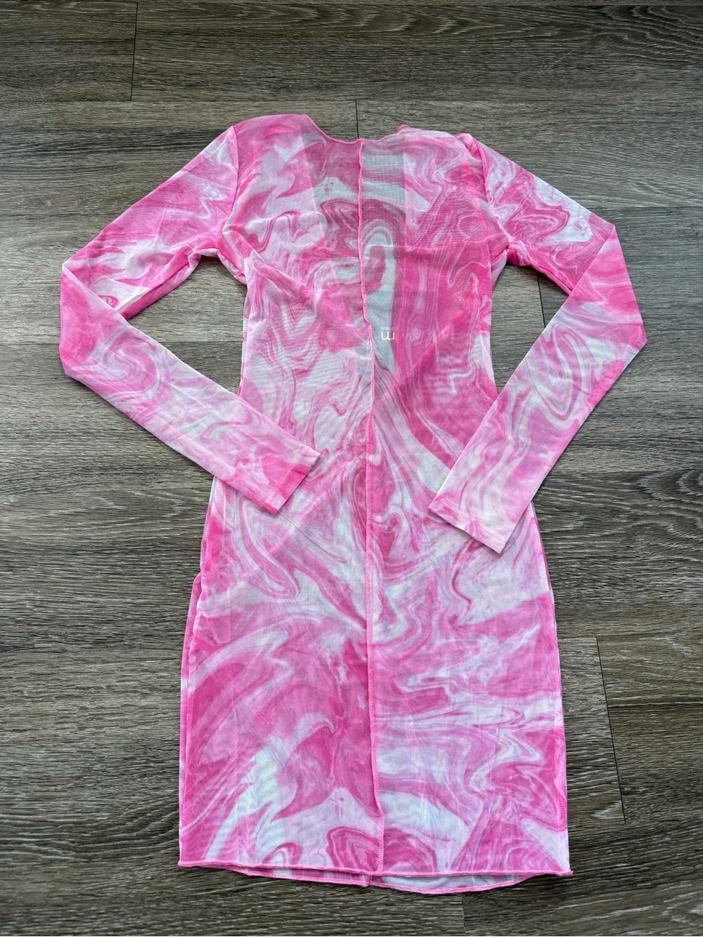 Naked Wardrobe Back on the Low Swim Cover-Up Dress Pink Marble Swirl Print